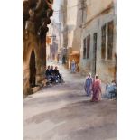 Andrew King (1956- ) British. “Narrow Walkway, Cairo”, with Figures, Watercolour, Signed and