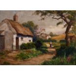 Arthur Blackburn (1853-1925) British. “Old Thatched Cottage at Seacroft”, Oil on Board, Signed,