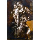 Early 18th Century Flemish School. Madonna with Cherubs, a Sketch, Oil on Paper laid onto Canvas,