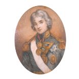 19th Century English School. Portrait of Horatio Nelson (1758-1805), Watercolour, Oval, 3.5" x 3" (9