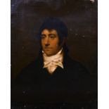 Late 18th Century English School. A Bust Portrait of a Man in a Black Coat and White Stock, Oil on