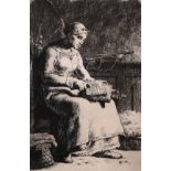 Jean Francois Millet (1814-1875) French. “La Cardeuse”, Etching, Inscribed on a label on the