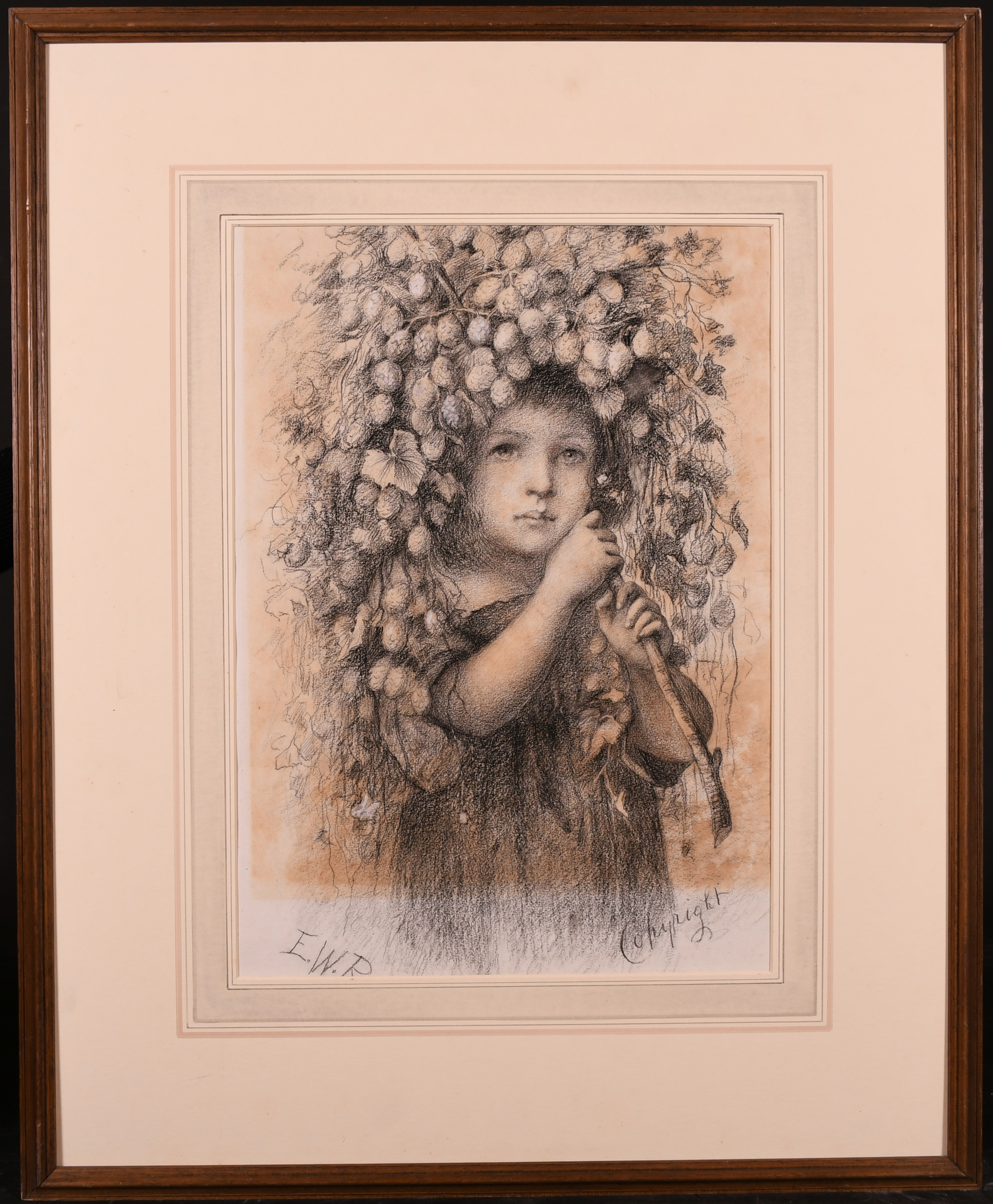 E… W… R… (20th Century) British. A Young Girl with a Garland of Hops, Pencil, Signed with Initials - Image 2 of 5