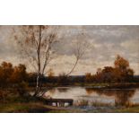 James Edward Grace (1851-1908) British. “Autumn”, a Tranquil River Landscape, Oil on Canvas,