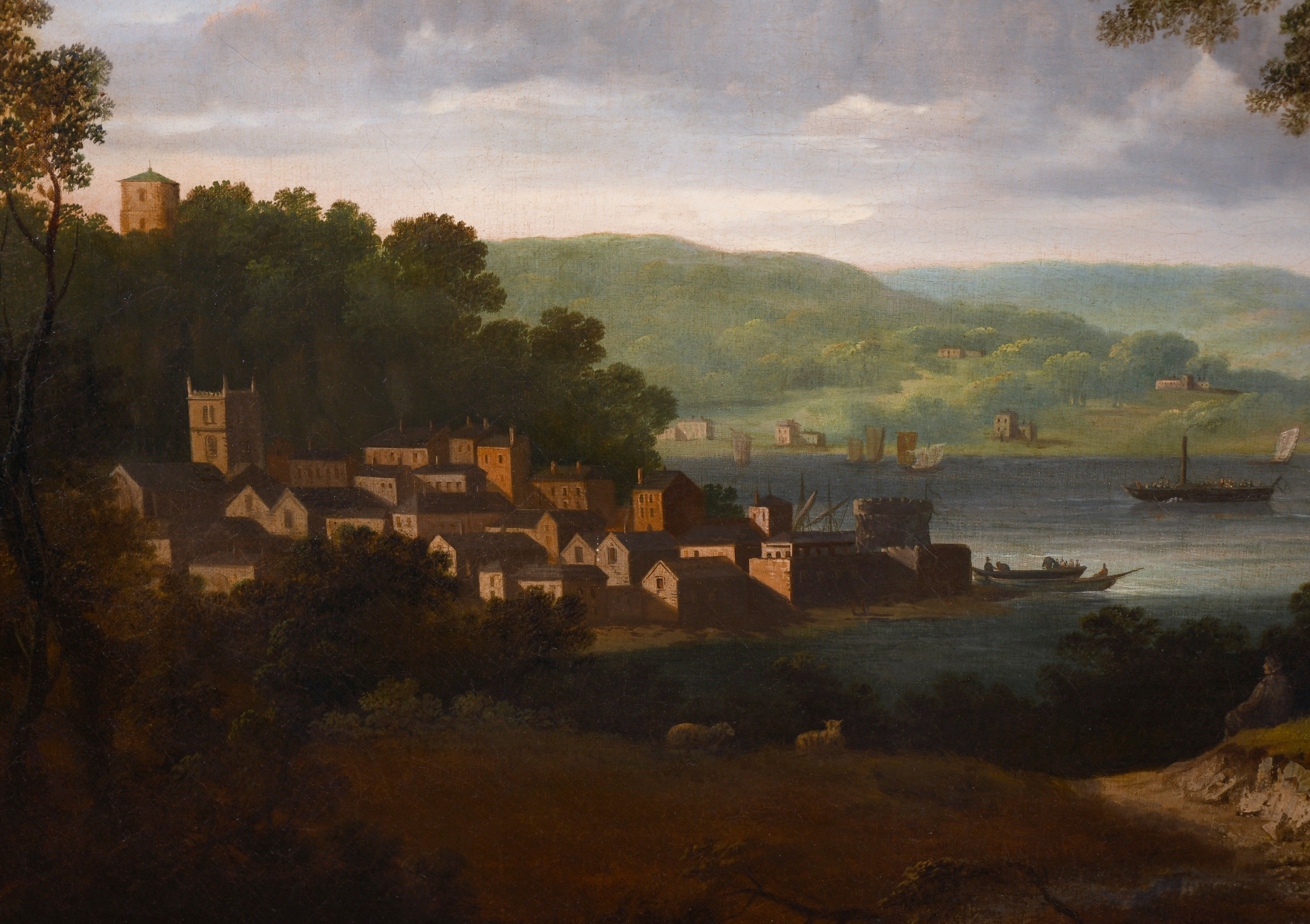 Attributed to John Tobias Young (1755-1824) British. “Cowes in the Isle of Wight”, Oil on Canvas, - Image 3 of 5