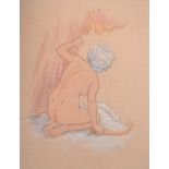 Raphael Kirchner (1876-1917) Austrian. A Naked Girl Hiding behind a Curtain, Watercolour, 13.5” x