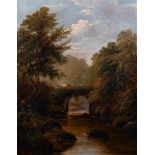 William Mellor (1851-1931) British. A River Landscape with a Man Fishing, Oil on Canvas, Signed, 18”