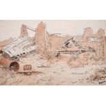 Denys George Wells (1881-1973) British. “Wartime France, Wrecked Bridge”, Watercolour, Signed, and
