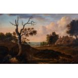 Early 19th Century Dutch School. An Extensive Landscape with Figures, Oil on Panel, 11.5” x 17” (