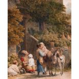 Robert Hills (1769-1844) British. ‘The Donkey Ride’, Young Children with Donkeys by a Cottage