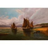 19th Century English School. A Coastal Scene with Beached Boats, Oil on Canvas, Indistinctly Signed,