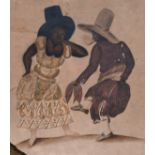 Early 19th Century American School. Two Figures Dancing, Watercolour, 6.5” x 6.75” (16.5 x 17.2cm)