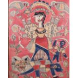20th Century Indian School. Durga Riding a Lion, Watercolour, Inscribed on a