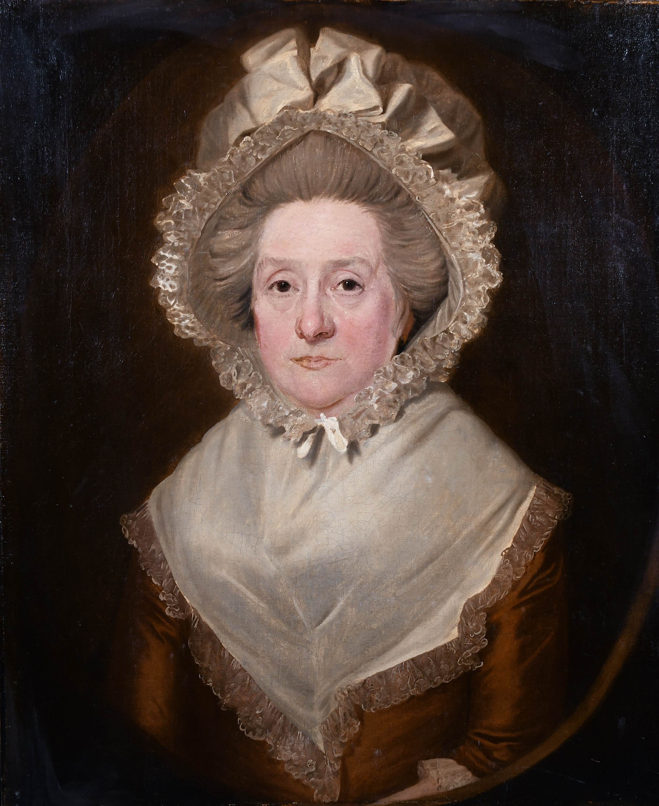 18th Century English School. Bust Portrait of a Lady, Oil on Canvas, Unframed, 30” x 25” (76.2 x