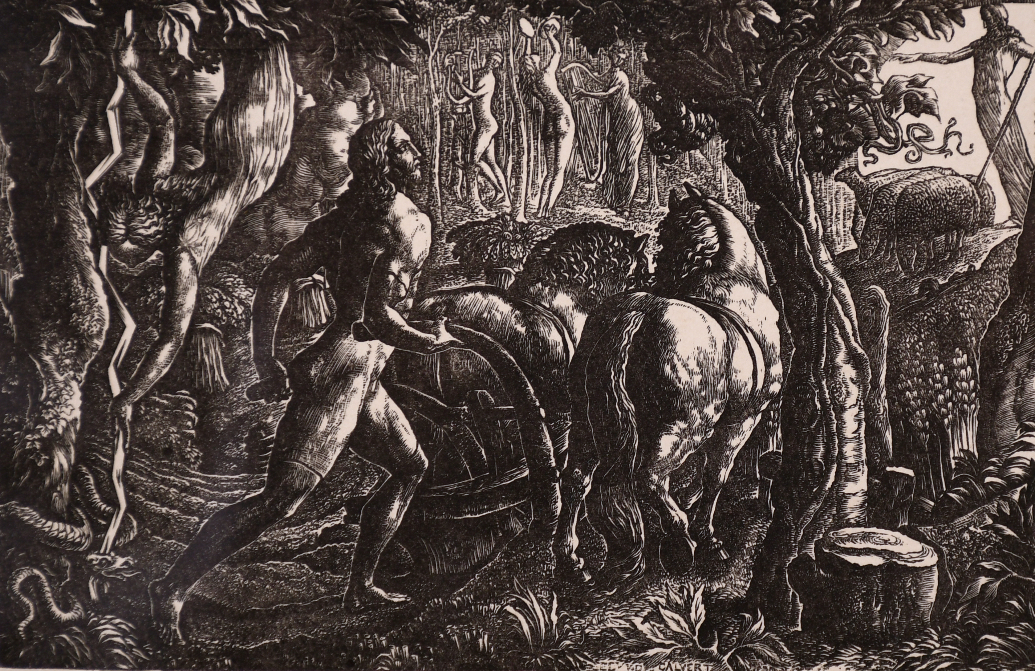 Edward Calvert (1799-1883) British. “The Ploughman”, Wood Engraving, Third State, 3.25” x 5” (8.1