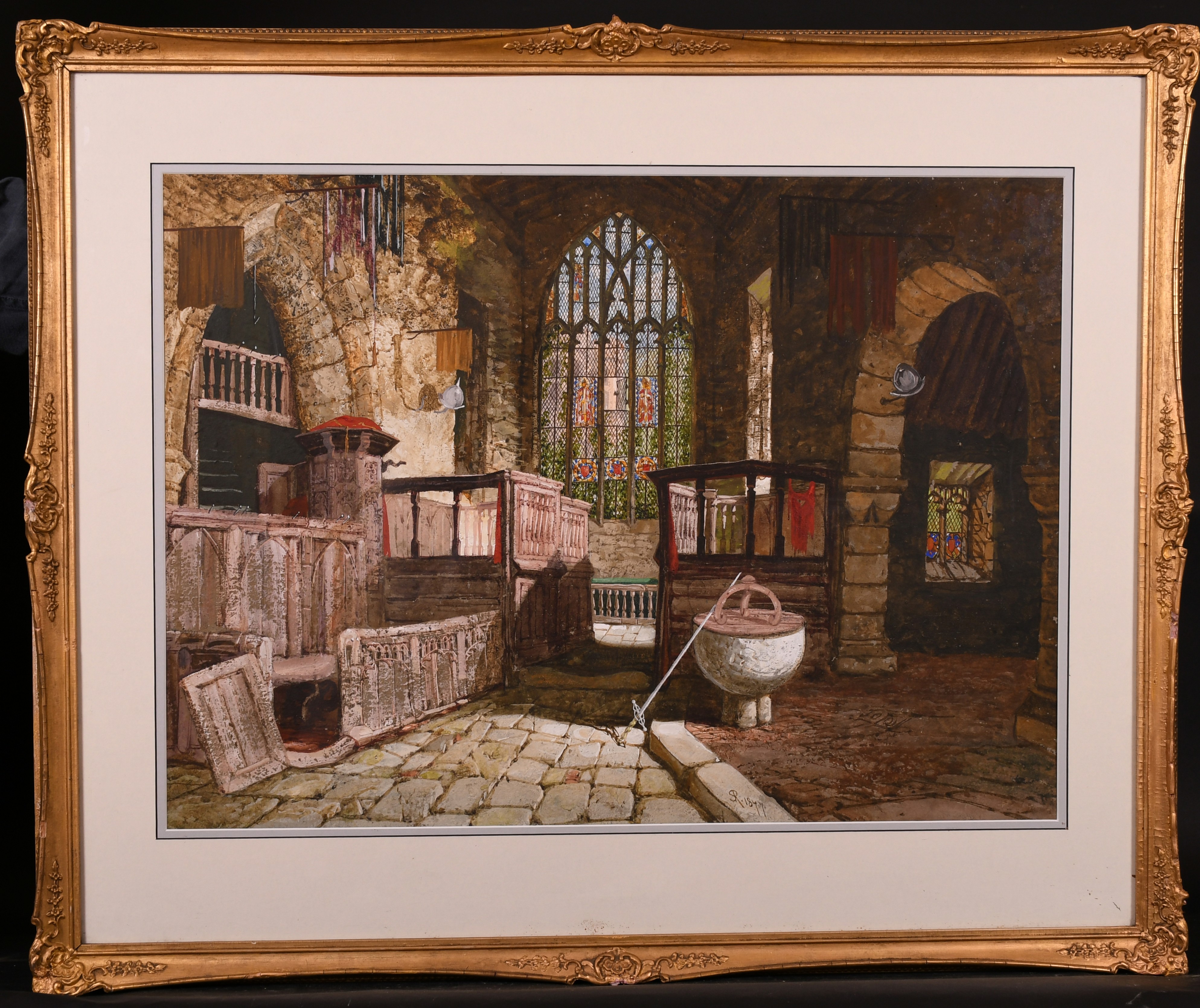 Samuel Rayner (act.c.1820-1874) British. ‘The Old Chapel at Haddon Hall’, Watercolour, Signed with - Image 2 of 4