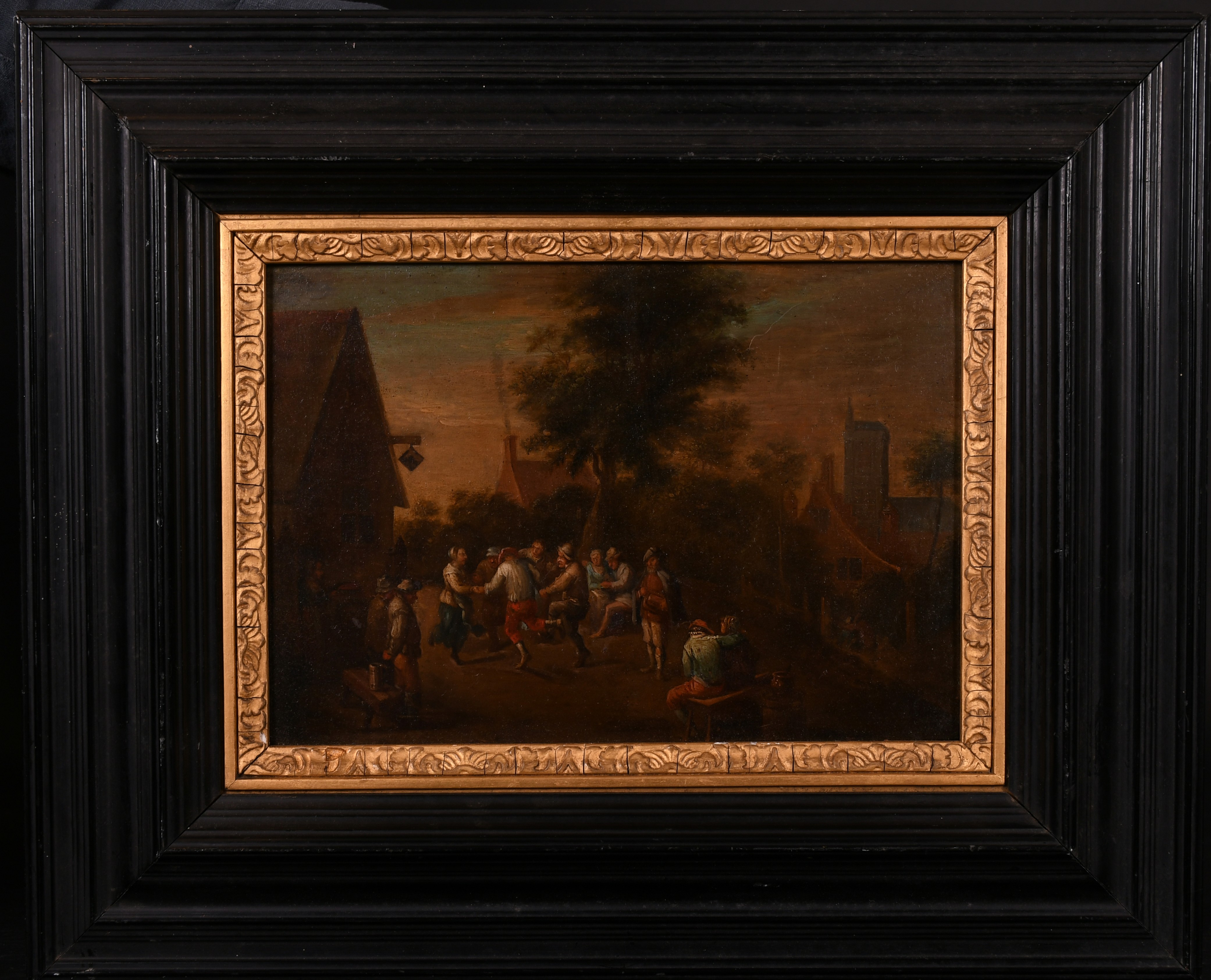 Circle of Theobald Michau (1676-1765) Belgian. Figures Revelling by a Tavern, Oil on Copper, 7.25” x - Image 2 of 4