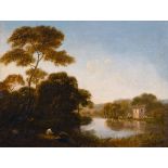 Circle of Richard Wilson (1714-1782) British. A River Landscape with a Figure Fishing in the