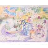 20th Century English School. Still Life of Fruit on a Garden Table, Watercolour, 22” x 29.25” (56