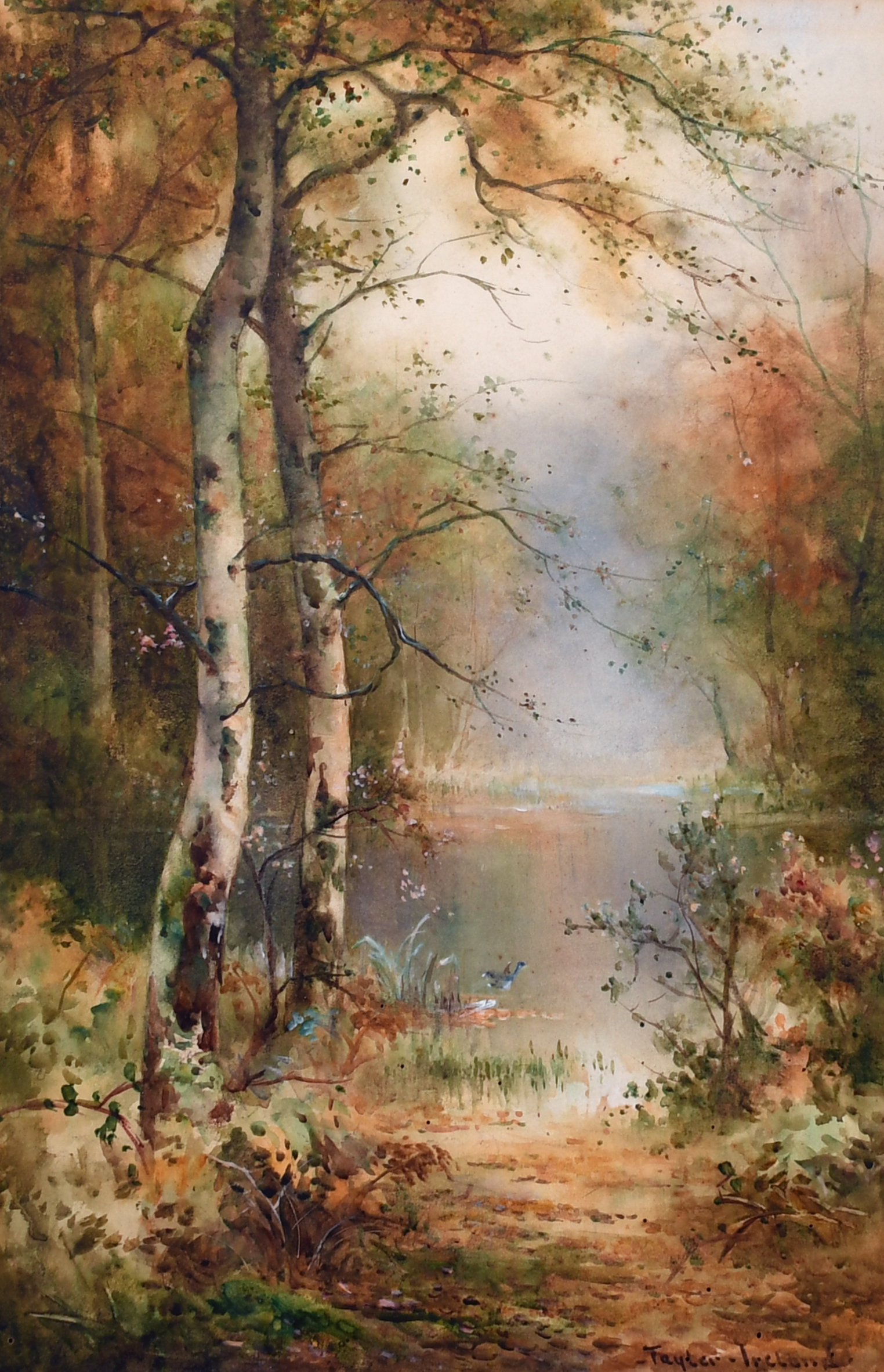 Thomas Taylor Ireland (act.1880-1927) British. “Golden Autumn”, a Tranquil River Landscape,