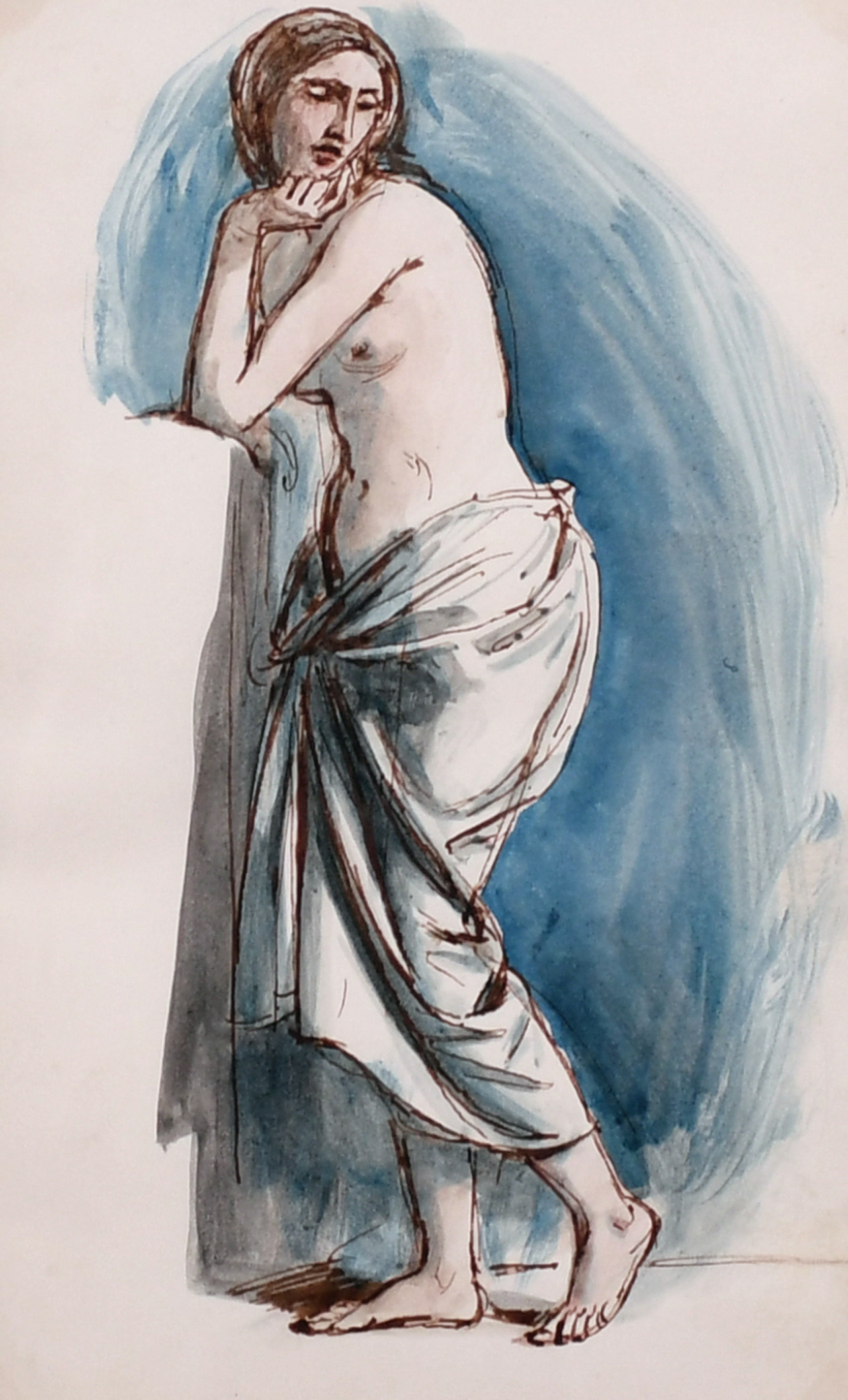 William Edward Frost (1810-1877) British. ‘Female Nude’, Watercolour Pen and Ink, 6.75” x 4.25” (