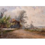 Arthur Willett (1857-1918) British. A Country Landscape with a Cottage and Cattle beyond,