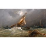 William John Leathem (1815-1857) British. Shipping in Choppy Waters, Oil on Canvas, Signed, 12” x