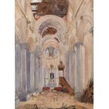 Denys George Wells (1881-1973) British. “Wrecked Interior of a Church 1914-1918”, Watercolour,