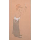 Raphael Kirchner (1876-1917) Austrian. A Semi Naked Girl putting on Lipstick, Watercolour, 15.5” x