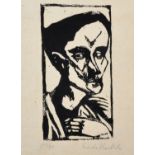 Attributed to Erich Heckel (1883-1970) German. "Der Mann, Selbstbildnis, 1913", Woodcut, Signed