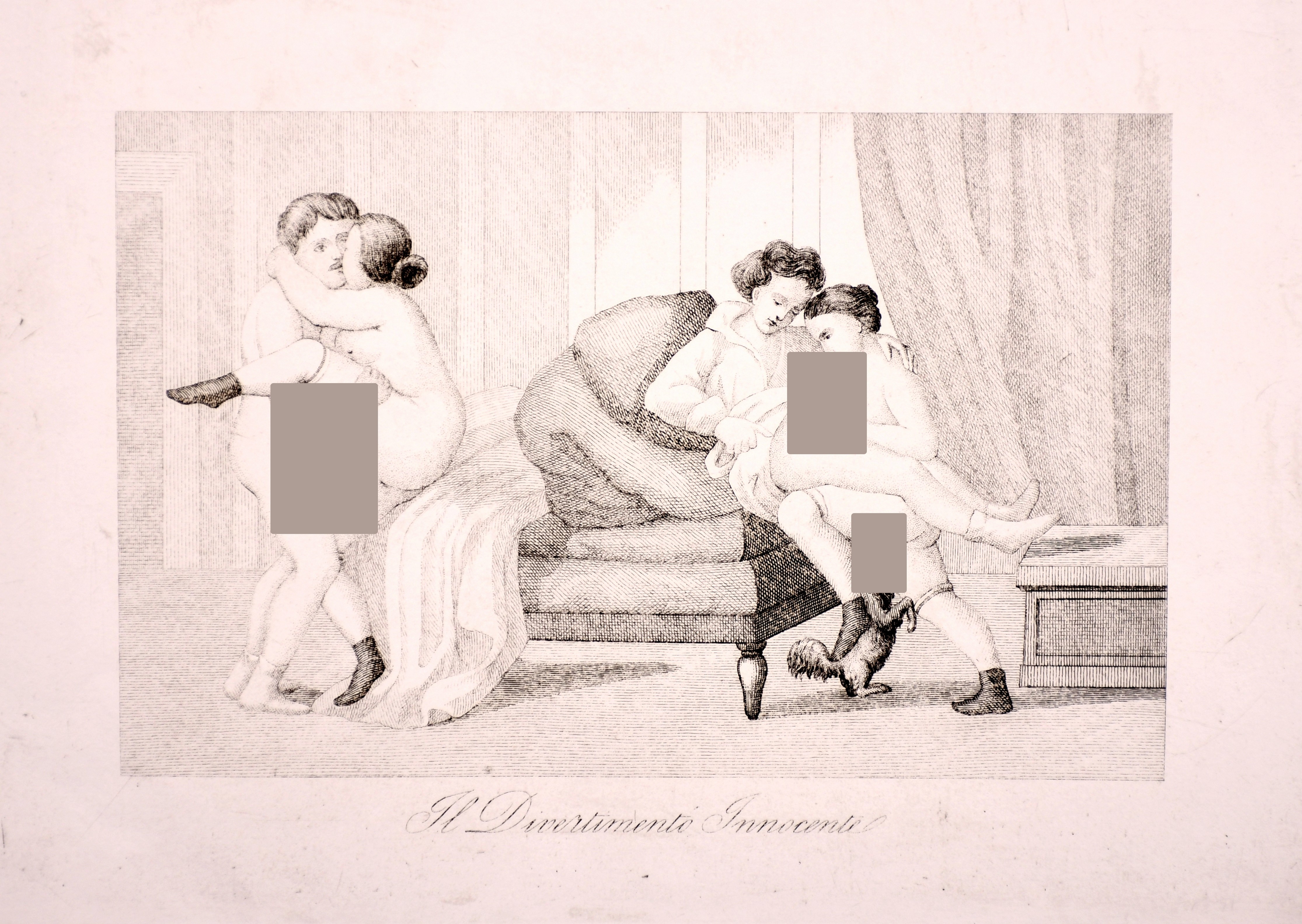 20th Century Spanish School. “La Rivista”, Engraving from an Erotic 18th Century set, Unframed, 5” x - Image 9 of 23
