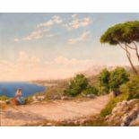 John Mulcaster Carrick (1833-1896) British. An Italian Coastal Scene with a Fruit Picker in the