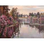 Garstin Cox (1892-1933) British. “Bulmershe Court, Berkshire”, a River Landscape, Oil on Board,
