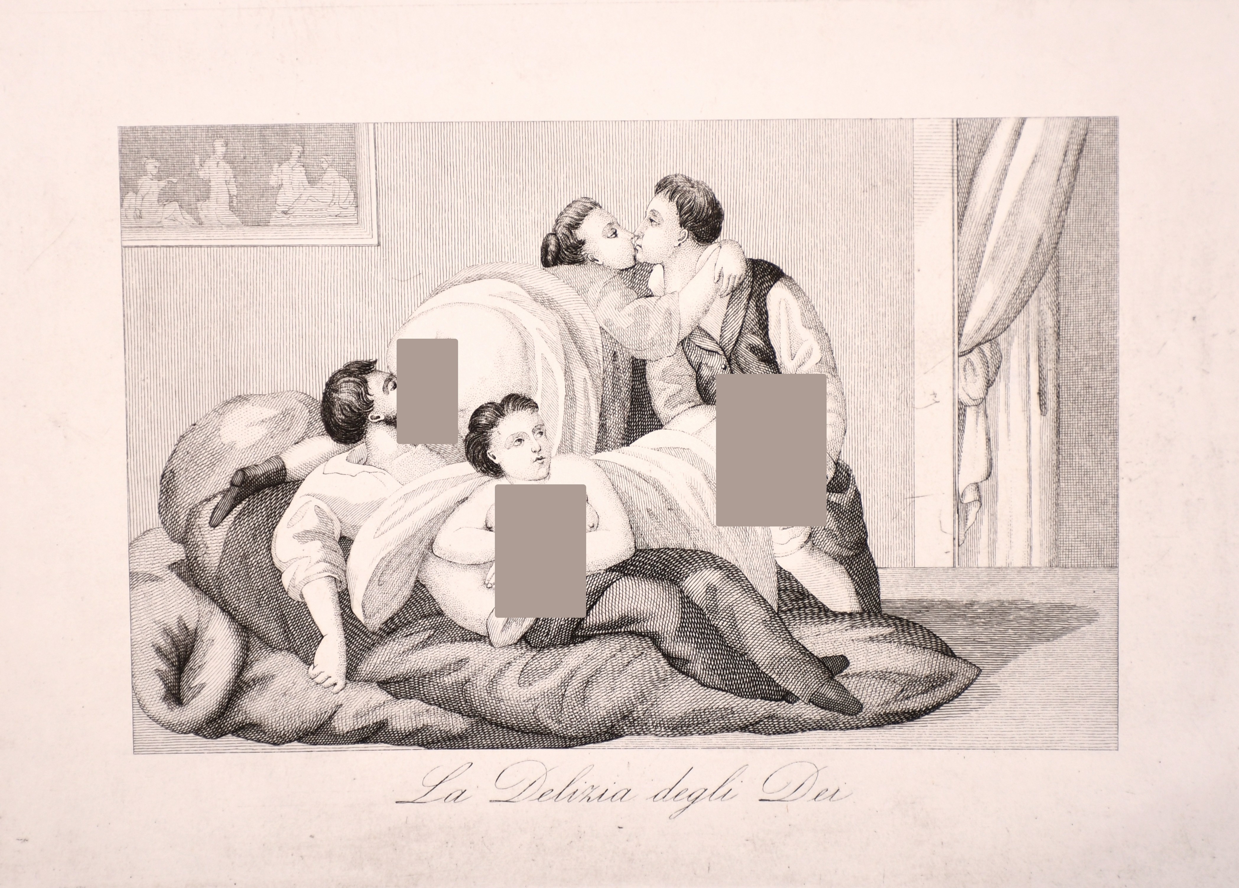 20th Century Spanish School. “La Rivista”, Engraving from an Erotic 18th Century set, Unframed, 5” x - Image 18 of 23