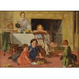 Charles Rossiter (1827-c.1890) British. A Kitchen Interior, with Children, Cats and Dogs, Oil on
