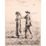 After Jean Francois Millet (18-14-1875) French. “Le Depart pour le Travail”, Print, Unframed, 15”