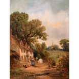 James Edwin Meadows (1828-1888) British. “Essex Villa”, Figures outside a Cottage, Oil on Canvas,