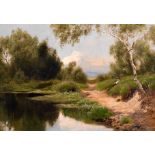 John Clayton Adams (1840-1906) British. “The Pond on the Hill, Ewhurst”, Oil on Canvas, Signed,