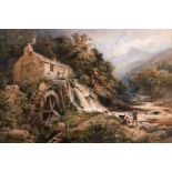David Hall McEwan (1817-1873) British. A Mill in Eskdale, Lake District, with Figures Fishing in the