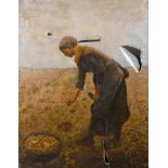 19th Century French School. ‘The Mushroom Collector’, Oil on Canvas, Indistinctly Signed,