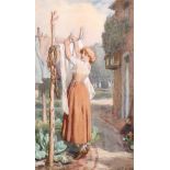 John Dawson Watson (1832-1892) British. ‘Hanging out the Washing’, Watercolour, Signed with Initials