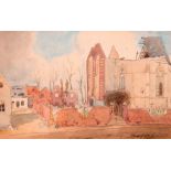 Denys George Wells (1881-1973) British. “Church Cravecouer”, Watercolour, Signed and Inscribed,