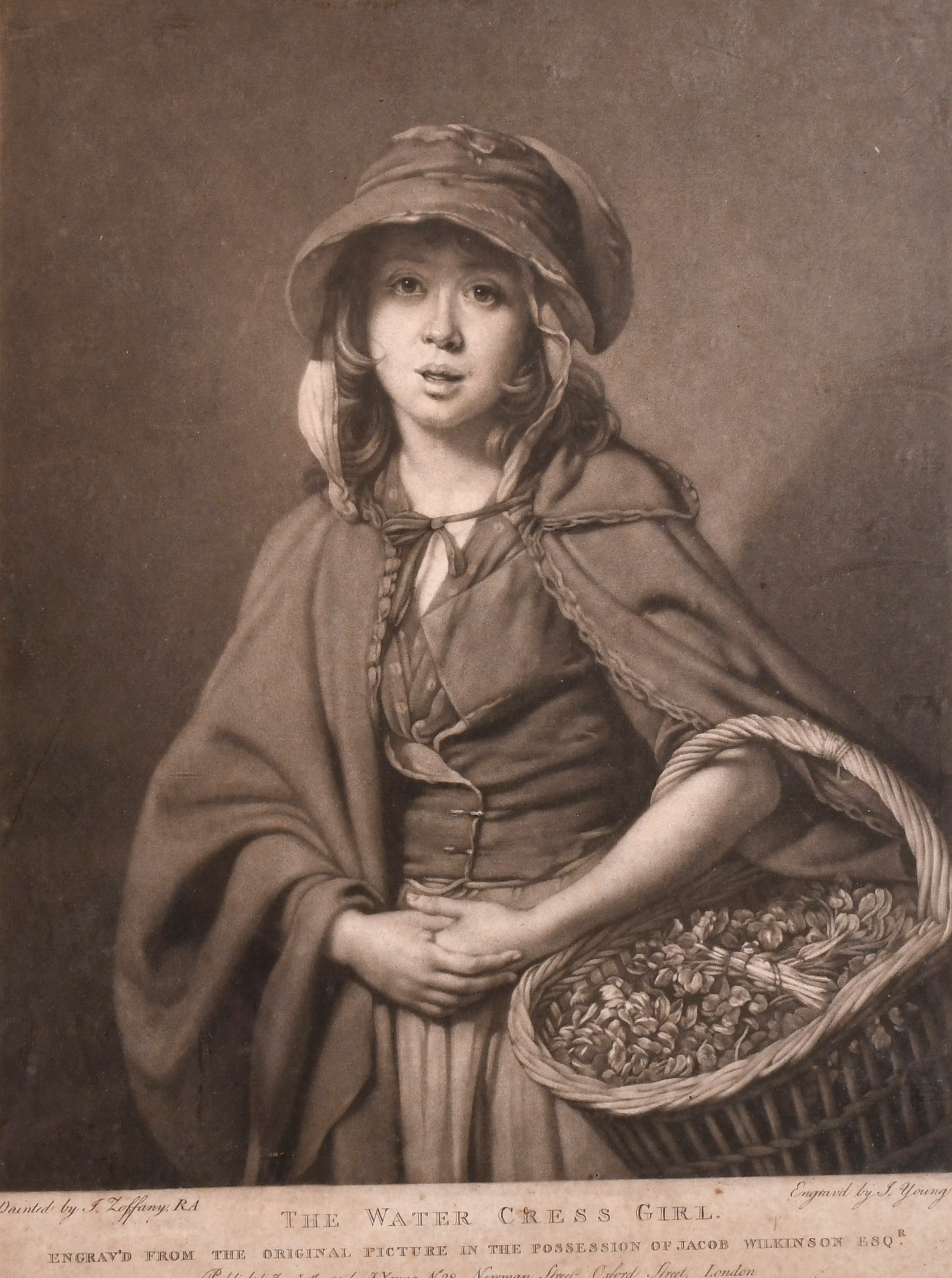 After Johan Joseph Zoffany (1733-1810) German/British. “The Water Cress Girl”, Engraving, 13.5” x