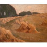 James Frederick Darley (1847-1932) British. Hay Stooks in a Landscape, Oil on Board, Inscribed on