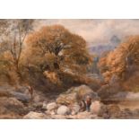 James William Whittaker (1828-1876) British. A Rocky River Landscape, with Figures in the