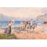 After Myles Birket Foster (1825-1899) British. Children and Donkeys on a Beach, Watercolour, bears a
