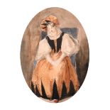 Manner of Thomas Shotter Boys (1803-1874) British. A Seated Lady in Costume, Watercolour, Oval,