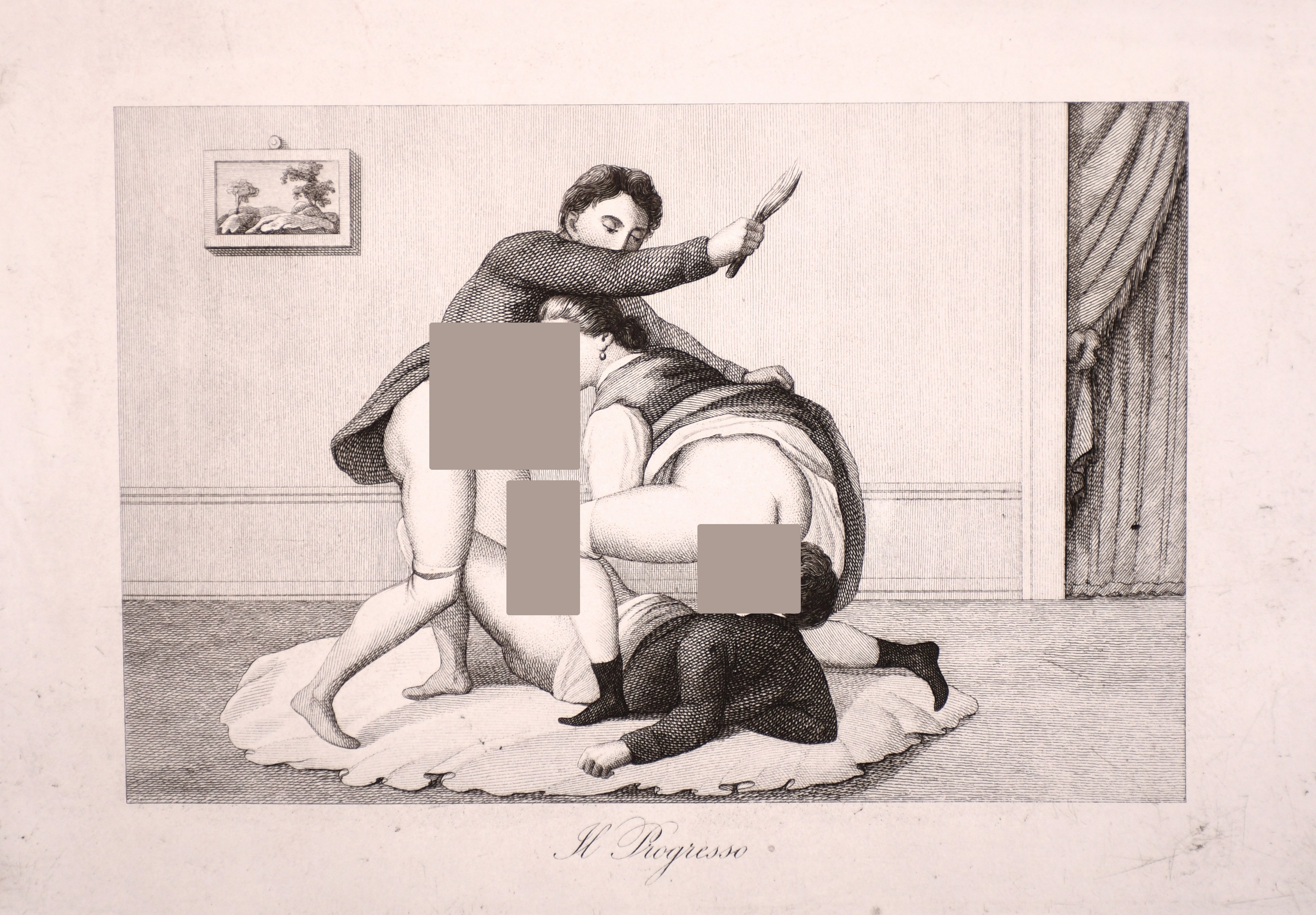 20th Century Spanish School. “La Rivista”, Engraving from an Erotic 18th Century set, Unframed, 5” x - Image 2 of 23