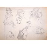 Attributed to Rex John Whistler (1905-1944) British. Head Studies, Pencil, Unframed, 8.25” x 11.
