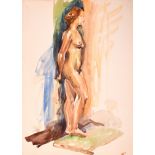 William E Greengrass (1896-1970) British. A Standing Female Nude, Watercolour, Unframed, 15” x